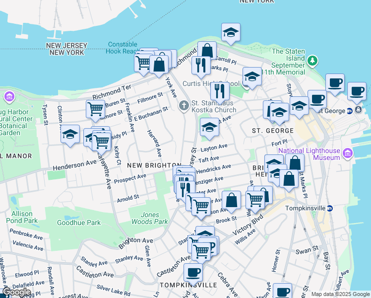 map of restaurants, bars, coffee shops, grocery stores, and more near 153 Highview Avenue in Staten Island