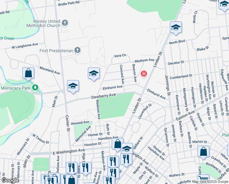 map of restaurants, bars, coffee shops, grocery stores, and more near 461 Dewberry Avenue in Bethlehem