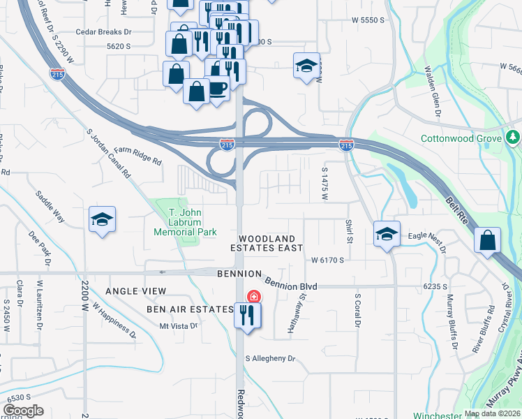 map of restaurants, bars, coffee shops, grocery stores, and more near 1623 Elsie Drive in Salt Lake City