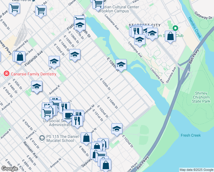 map of restaurants, bars, coffee shops, grocery stores, and more near 8002 Flatlands 6th Street in Brooklyn