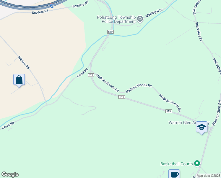 map of restaurants, bars, coffee shops, grocery stores, and more near 75 Mellicks Woods Road in Phillipsburg