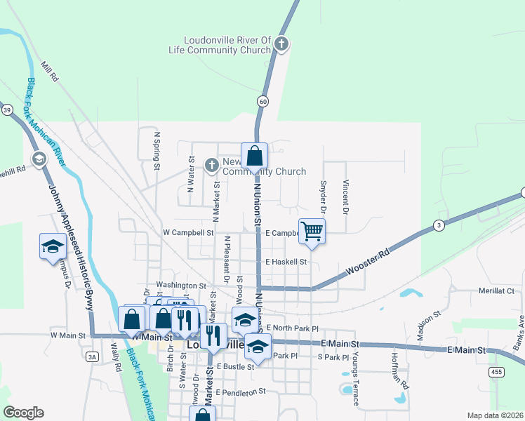 map of restaurants, bars, coffee shops, grocery stores, and more near 512 North Union Street in Loudonville