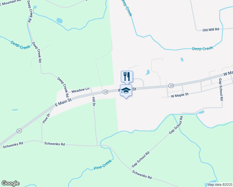 map of restaurants, bars, coffee shops, grocery stores, and more near 1825 West Main Street in Valley View