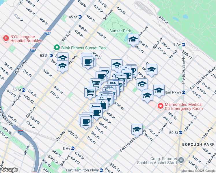 map of restaurants, bars, coffee shops, grocery stores, and more near 744 51st Street in Brooklyn