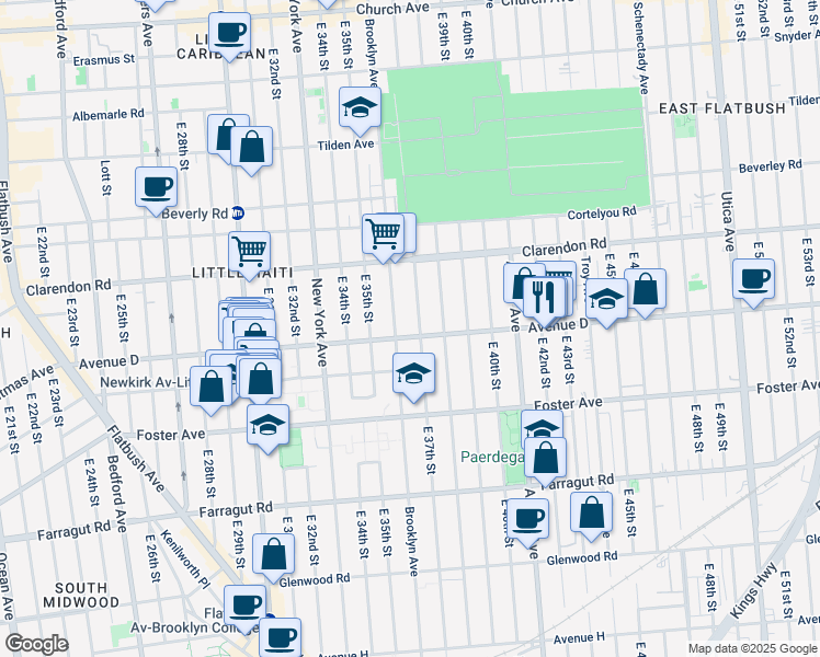 map of restaurants, bars, coffee shops, grocery stores, and more near 3613 Avenue D in Brooklyn