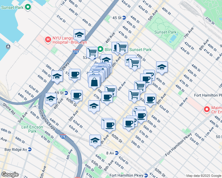 map of restaurants, bars, coffee shops, grocery stores, and more near in Brooklyn
