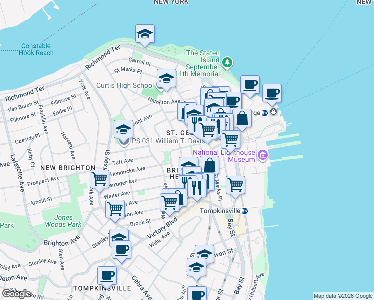 map of restaurants, bars, coffee shops, grocery stores, and more near 144 Daniel Low Terrace in Staten Island