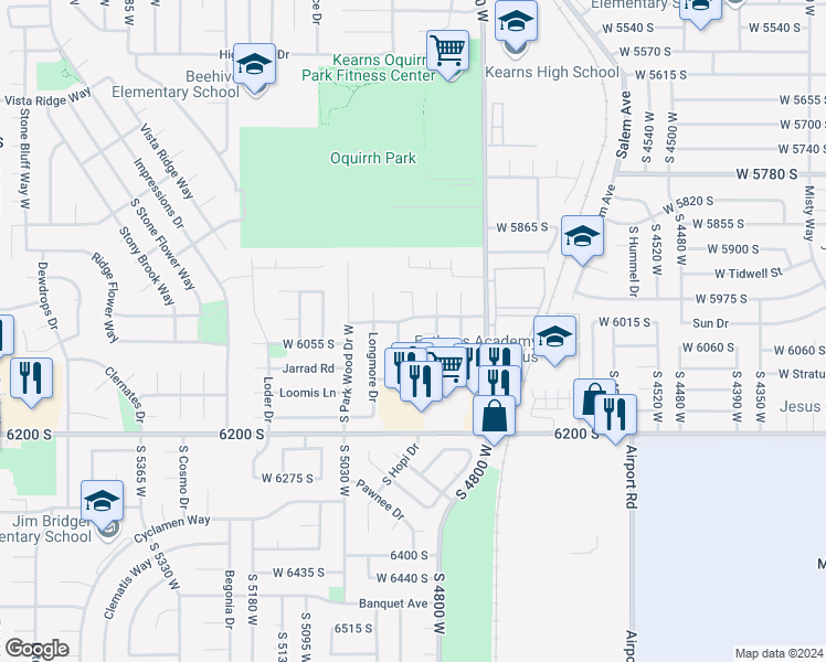 map of restaurants, bars, coffee shops, grocery stores, and more near 4910 West 6040 South in Salt Lake City