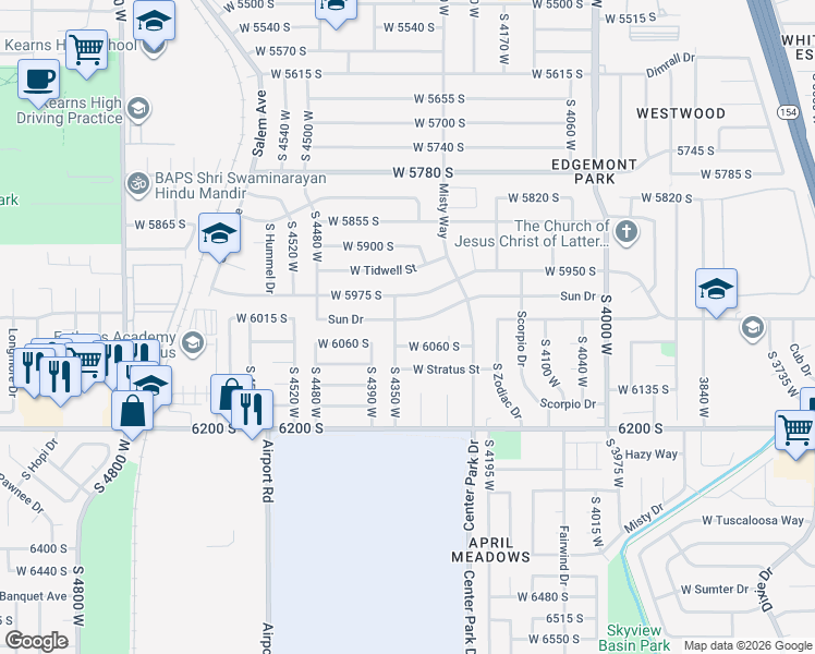 map of restaurants, bars, coffee shops, grocery stores, and more near 4331 Sun Drive in Kearns