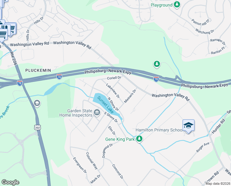 map of restaurants, bars, coffee shops, grocery stores, and more near 1015 North Shore Drive in Basking Ridge