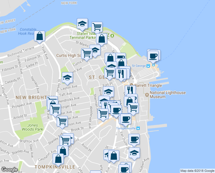 map of restaurants, bars, coffee shops, grocery stores, and more near 5 Monroe Avenue in Staten Island