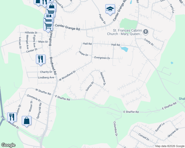 map of restaurants, bars, coffee shops, grocery stores, and more near 121 Sunray Drive in Aliquippa