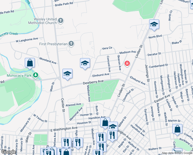 map of restaurants, bars, coffee shops, grocery stores, and more near 436 Elmhurst Avenue in Bethlehem