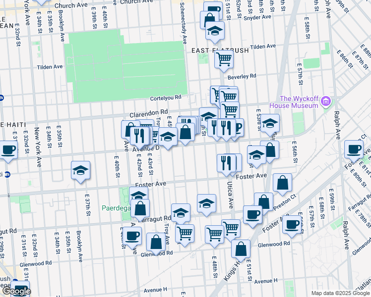 map of restaurants, bars, coffee shops, grocery stores, and more near 828 East 46th Street in Brooklyn
