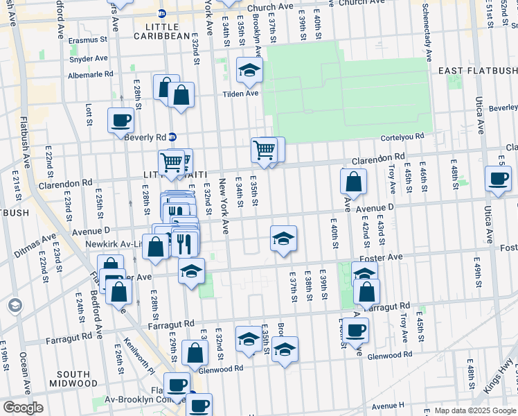map of restaurants, bars, coffee shops, grocery stores, and more near 541 East 35th Street in Brooklyn