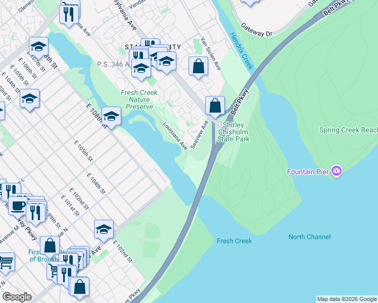 map of restaurants, bars, coffee shops, grocery stores, and more near 855 Louisiana Avenue in Brooklyn