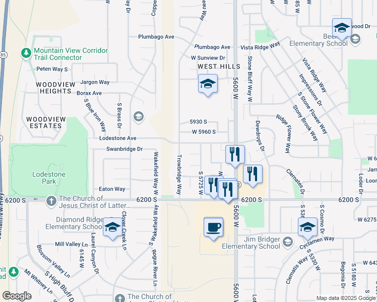 map of restaurants, bars, coffee shops, grocery stores, and more near 5766 Tuckington Circle in Salt Lake City