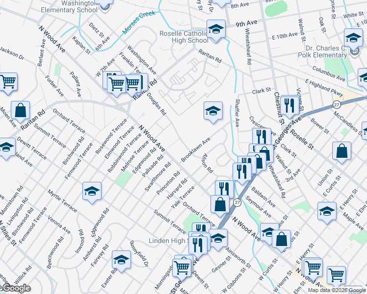 map of restaurants, bars, coffee shops, grocery stores, and more near 505 Brooklawn Avenue in Roselle