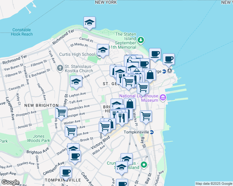 map of restaurants, bars, coffee shops, grocery stores, and more near 4 Monroe Avenue in Staten Island