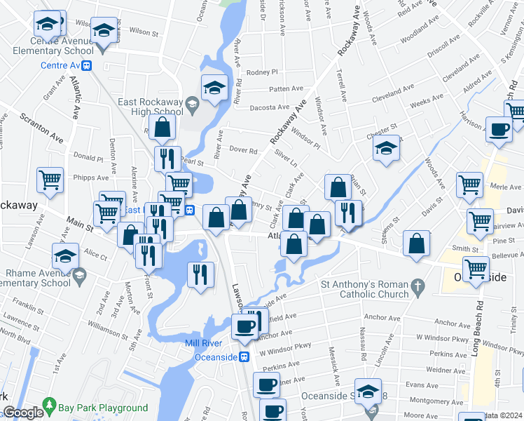 map of restaurants, bars, coffee shops, grocery stores, and more near 495 Pearl Street in Oceanside