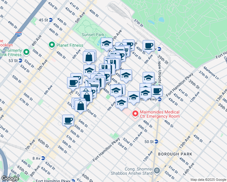 map of restaurants, bars, coffee shops, grocery stores, and more near 829 47th Street in Brooklyn