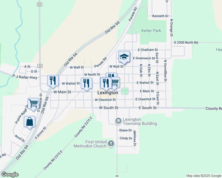 map of restaurants, bars, coffee shops, grocery stores, and more near 202 North Cedar Street in Lexington