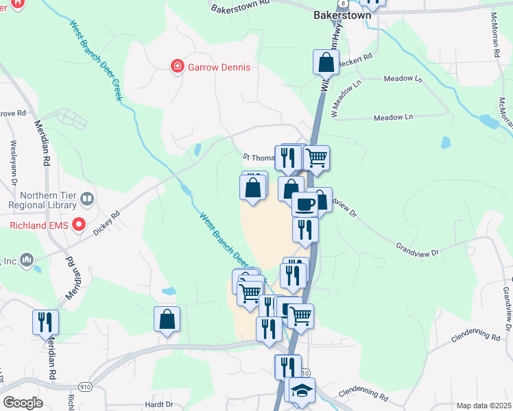 map of restaurants, bars, coffee shops, grocery stores, and more near 550 Grandview Crossing in Gibsonia