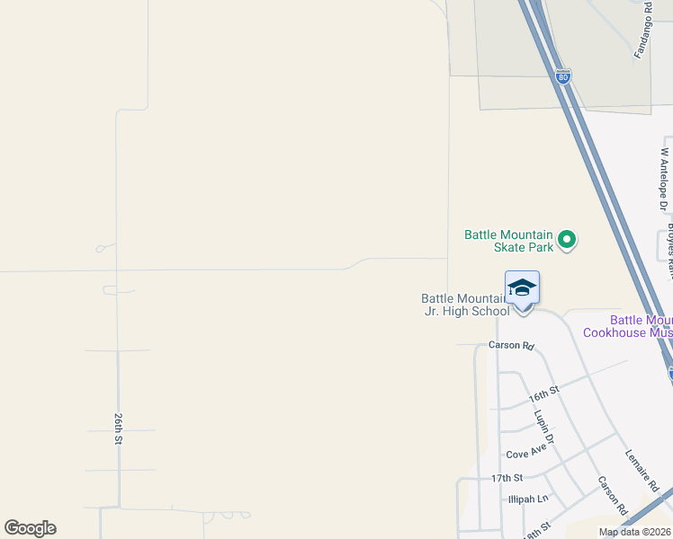 map of restaurants, bars, coffee shops, grocery stores, and more near 400 Yellow Brick Road in Battle Mountain