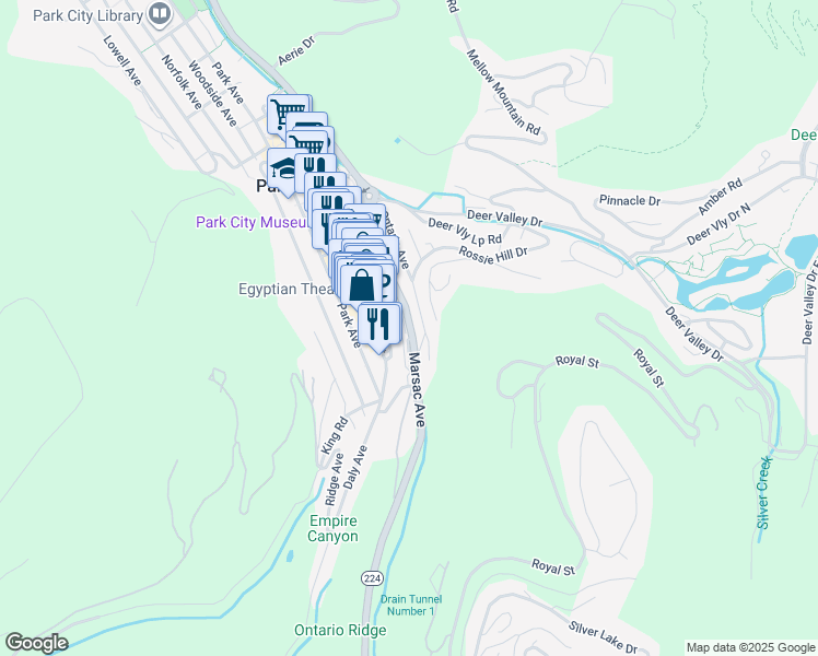 map of restaurants, bars, coffee shops, grocery stores, and more near 154 Marsac Avenue in Park City