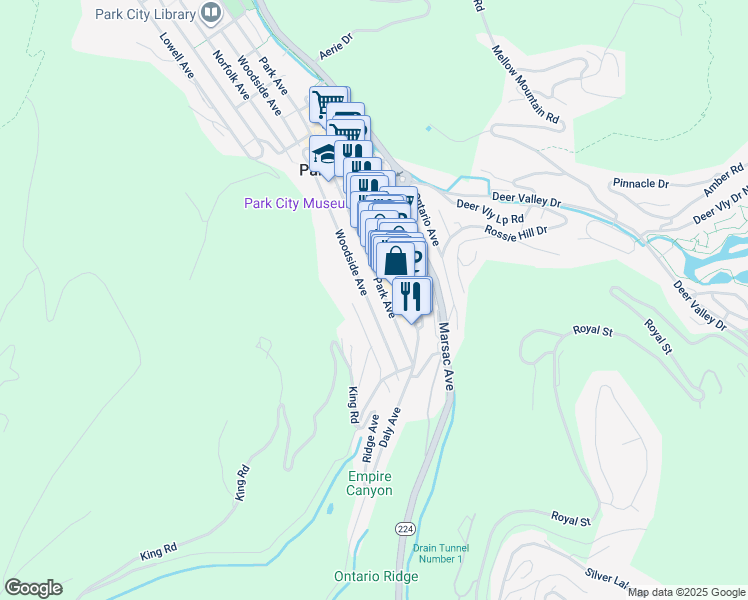 map of restaurants, bars, coffee shops, grocery stores, and more near 352 Woodside Avenue in Park City
