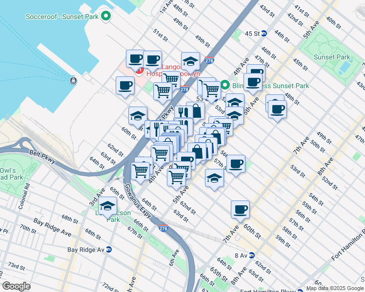 map of restaurants, bars, coffee shops, grocery stores, and more near 365 58th Street in Brooklyn