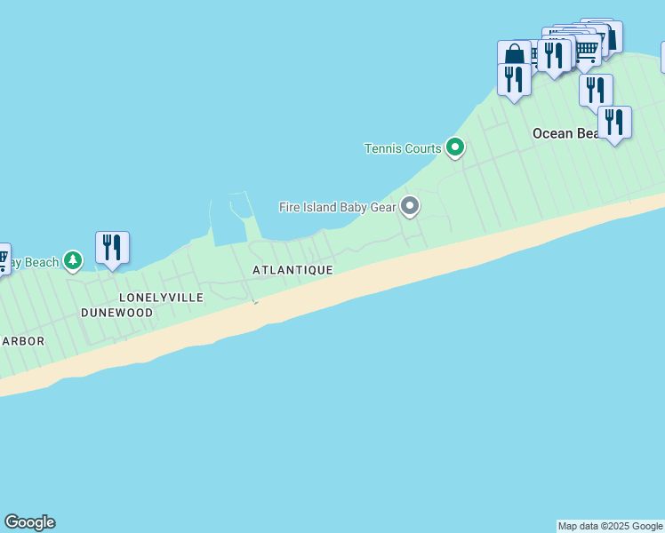 map of restaurants, bars, coffee shops, grocery stores, and more near 31 East End Walk in Bay Shore