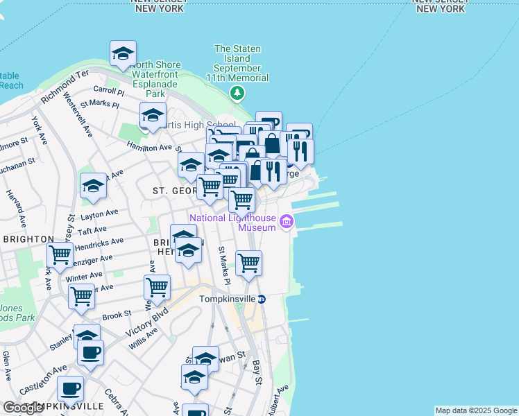 map of restaurants, bars, coffee shops, grocery stores, and more near 5 Bay Street in Staten Island
