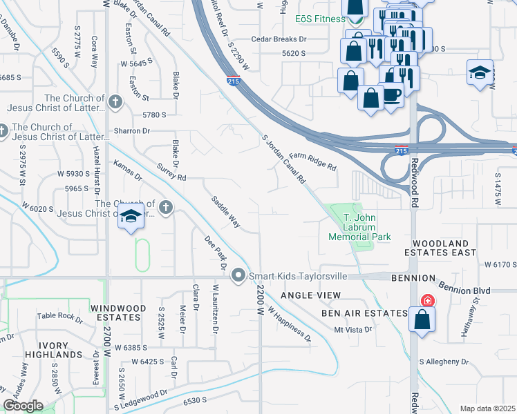 map of restaurants, bars, coffee shops, grocery stores, and more near 2113 Surrey Circle in Taylorsville