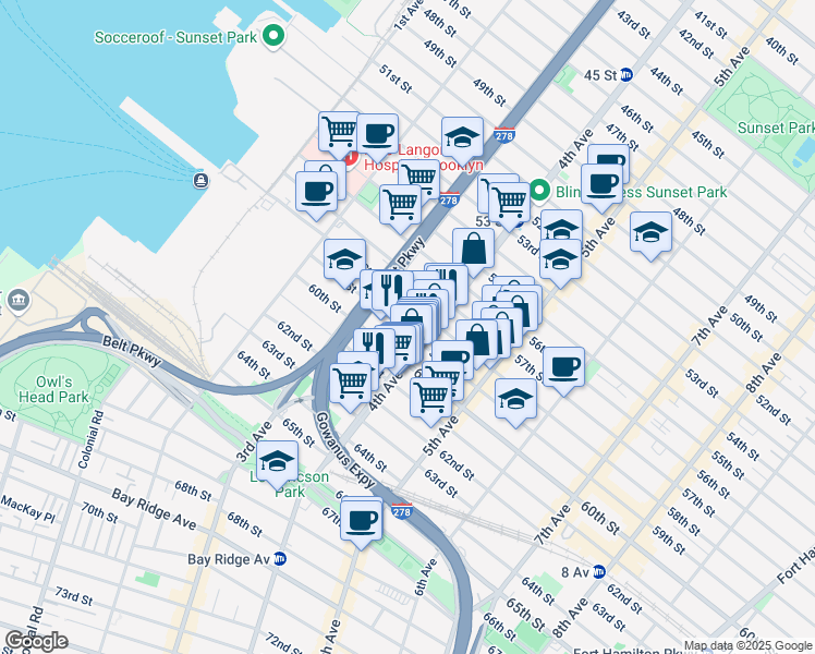 map of restaurants, bars, coffee shops, grocery stores, and more near 361 59th Street in Brooklyn