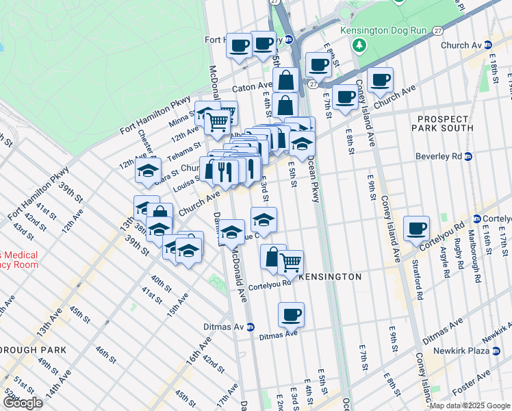 map of restaurants, bars, coffee shops, grocery stores, and more near in Brooklyn