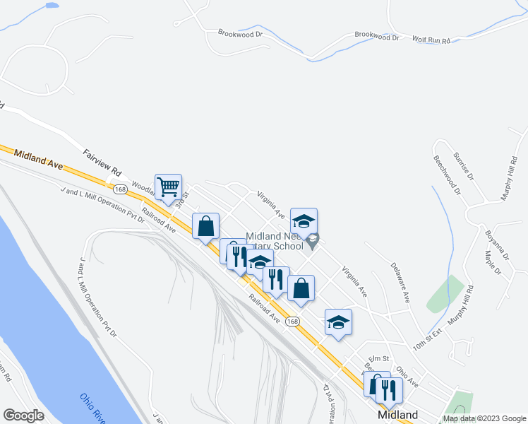 map of restaurants, bars, coffee shops, grocery stores, and more near 463 Ohio Avenue in Midland