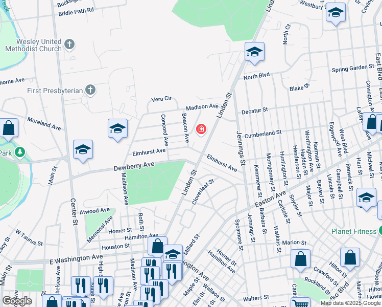 map of restaurants, bars, coffee shops, grocery stores, and more near 541 Elmhurst Avenue in Bethlehem