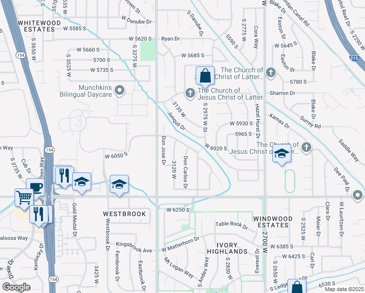 map of restaurants, bars, coffee shops, grocery stores, and more near 3075 Don Francisco Drive in Salt Lake City