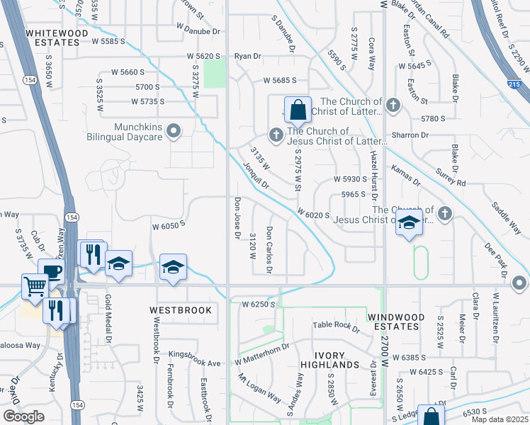 map of restaurants, bars, coffee shops, grocery stores, and more near 3075 Don Francisco Drive in Salt Lake City