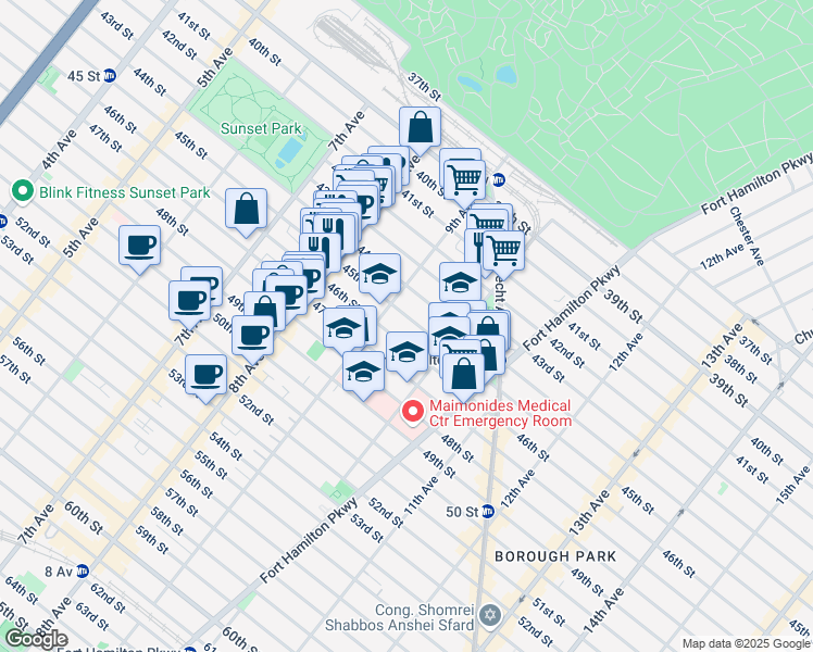 map of restaurants, bars, coffee shops, grocery stores, and more near 913 45th Street in Brooklyn