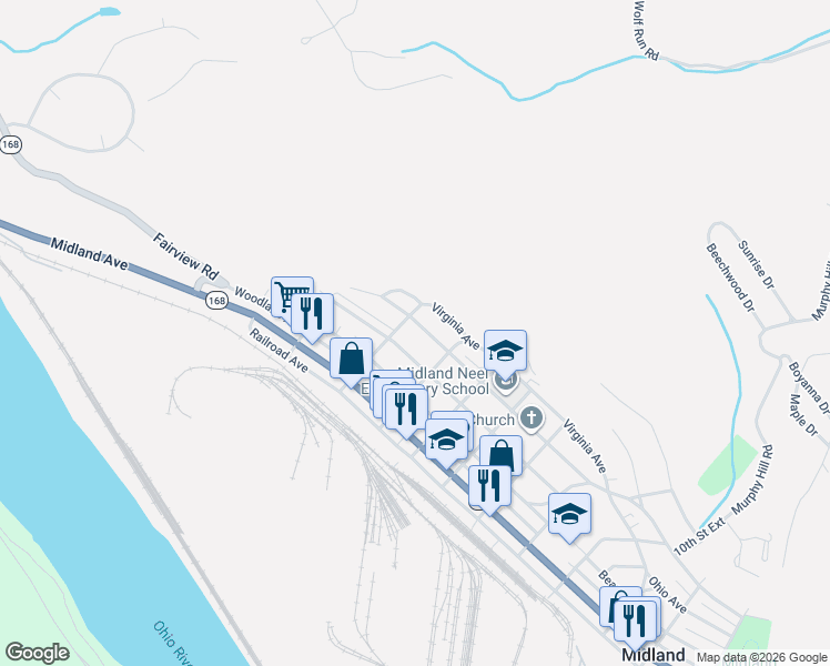 map of restaurants, bars, coffee shops, grocery stores, and more near 409 Ohio Avenue in Midland