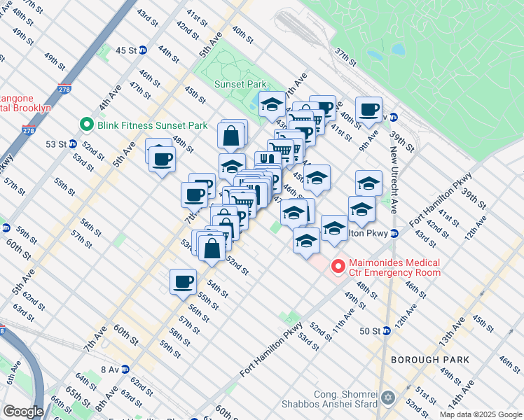map of restaurants, bars, coffee shops, grocery stores, and more near 775 A 49th Street in Brooklyn