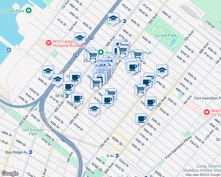 map of restaurants, bars, coffee shops, grocery stores, and more near 537 54th Street in Brooklyn