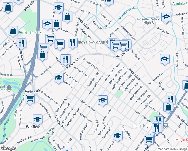 map of restaurants, bars, coffee shops, grocery stores, and more near 128 Livingston Road in Linden