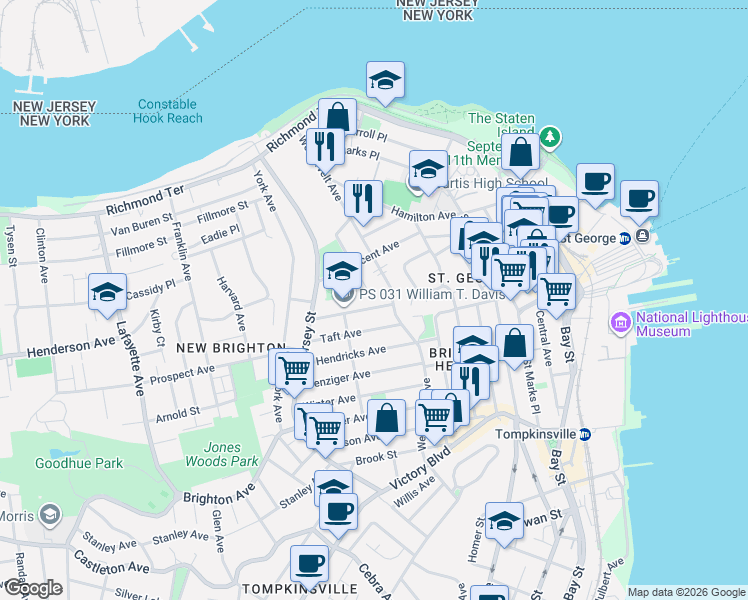 map of restaurants, bars, coffee shops, grocery stores, and more near 222 Westervelt Avenue in Staten Island