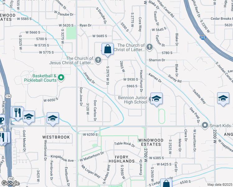 map of restaurants, bars, coffee shops, grocery stores, and more near 6007 South Sweet Basil North in Taylorsville