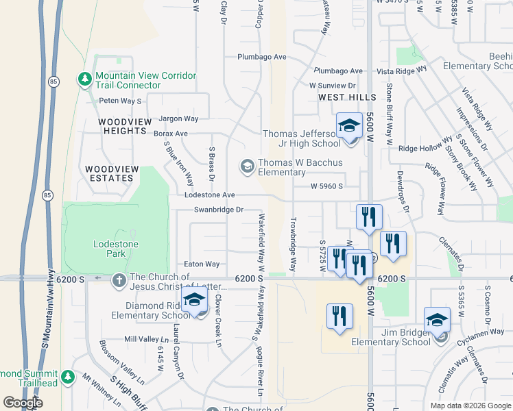 map of restaurants, bars, coffee shops, grocery stores, and more near 5890 West 6020 South in Kearns