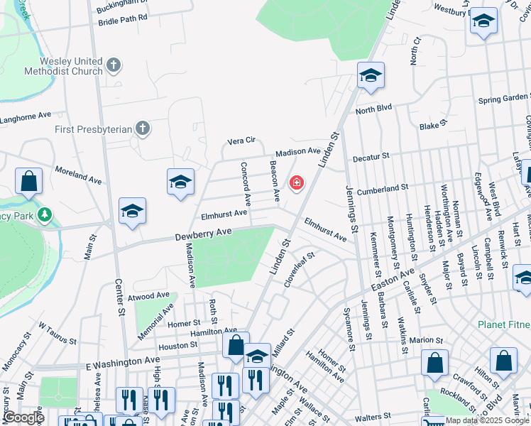map of restaurants, bars, coffee shops, grocery stores, and more near 524 Elmhurst Avenue in Bethlehem