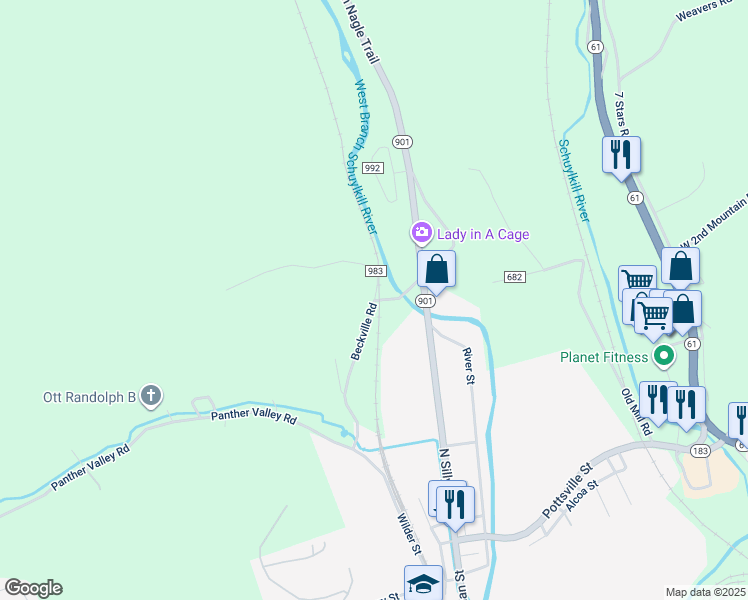 map of restaurants, bars, coffee shops, grocery stores, and more near 2 Game Club Road in Pottsville